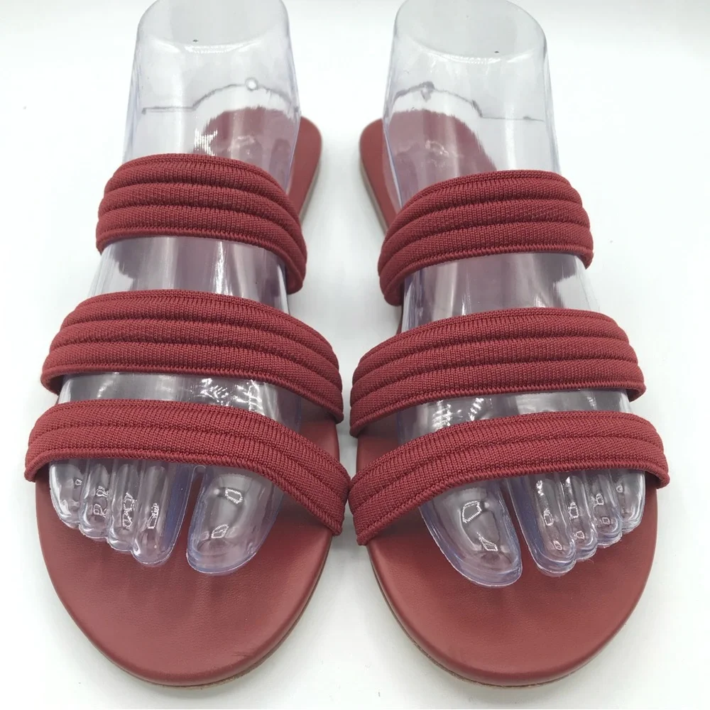 Rothy's Flat Sandals Women's 10 Sangria Red Triple Band Slides Retired Style EUC